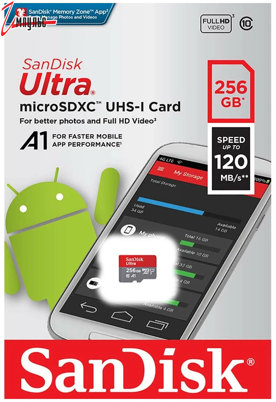 Карта памяти Micro SDXC 256Гб SanDisk 10 класс без адаптера SD,UHS-I 1