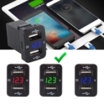 Зарядное устройство врезное 2USB TDS TS-CAU47,зеленый цвет,вольтметр,2